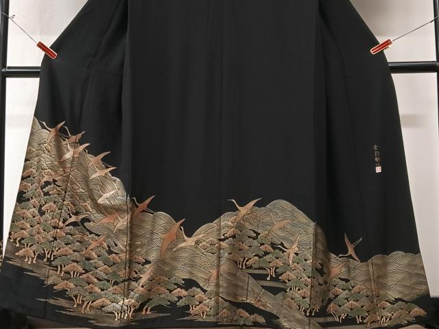 平和屋着物■豪華黒留袖 作家物 金彩琳派 飛鶴立波松文 正絹 逸品 CABK9867xe