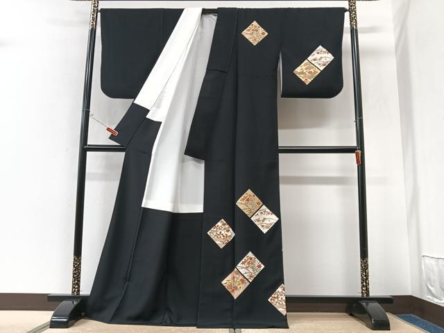 平和屋着物■豪華黒留袖 駒刺繍 色紙草花文 金彩 正絹 逸品 CABK9876xe