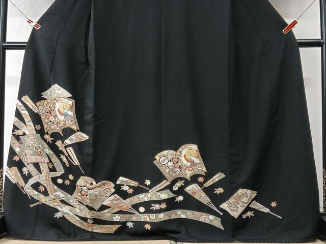 平和屋着物■豪華黒留袖 駒刺繍 短冊冊子扇面花文 金彩 正絹 逸品 CABK9884xe