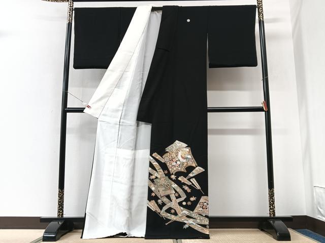 平和屋着物■豪華黒留袖 駒刺繍 短冊冊子扇面花文 金彩 正絹 逸品 CABK9884xe