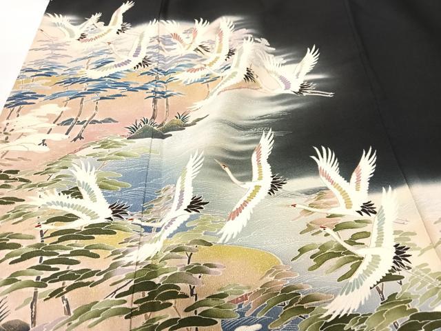 平和屋着物■豪華黒留袖 作家物 飛鶴松文 暈し染め 金彩 正絹 逸品 CABK9887xe