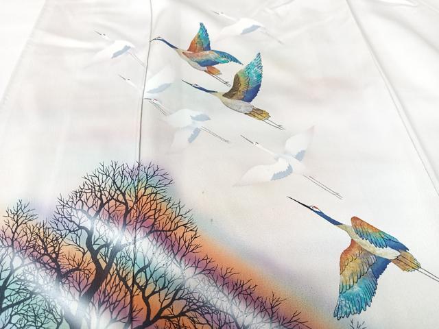平和屋着物■上質な小紋 手描き 飛鶴文 暈し染め 正絹 逸品 CABK9895xe