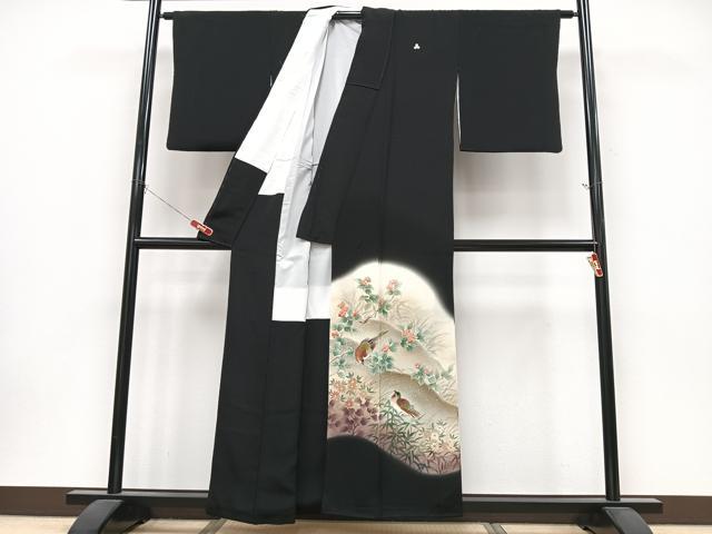 平和屋着物■豪華黒留袖 峰雲 手描き 休み鳥 暈し染め 正絹 逸品 CABK9912xe