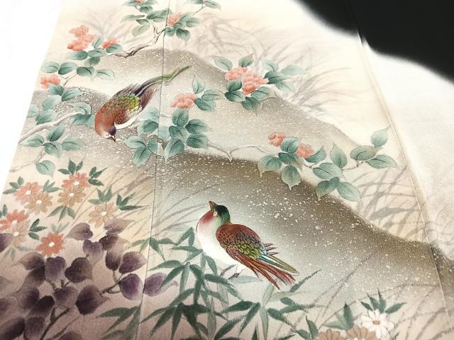 平和屋着物■豪華黒留袖 峰雲 手描き 休み鳥 暈し染め 正絹 逸品 CABK9912xe