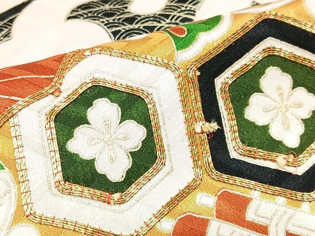 平和屋着物■豪華振袖 駒刺繍 雲取り青海波花文 金彩 正絹 逸品 CABK9915xe