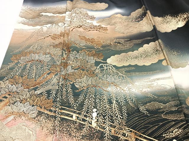 平和屋着物■豪華黒留袖 作家物 渡り橋風景松も 暈し染め 金銀彩 正絹 逸品 CABK9924xe