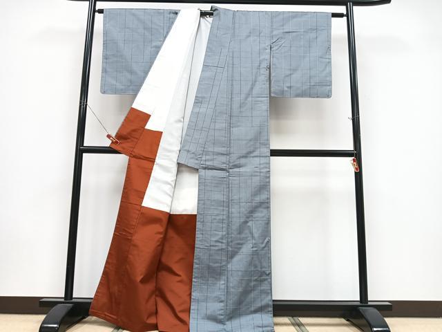 平和屋着物■上質な紬 格子 正絹 逸品 未使用 CABK9927xe