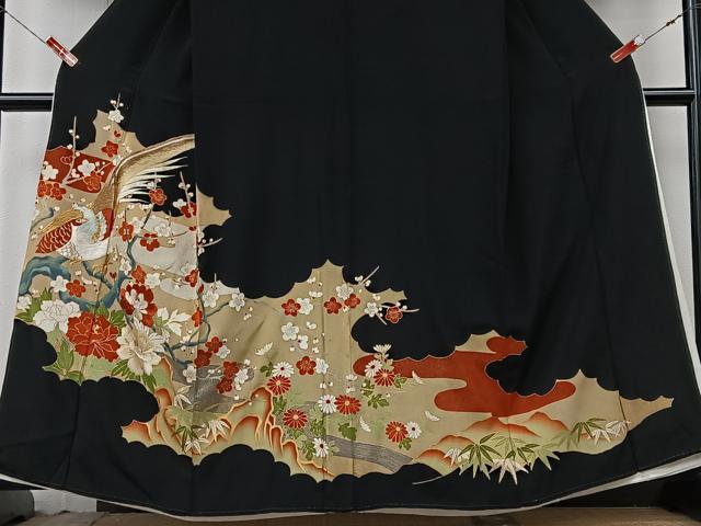 平和屋着物■豪華黒留袖 駒刺繍 花鳥文 金彩 正絹 逸品 CABK9936xe
