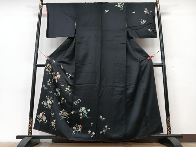 平和屋着物■訪問着 花蝶文 黒地 正絹 逸品 CABK9940xe