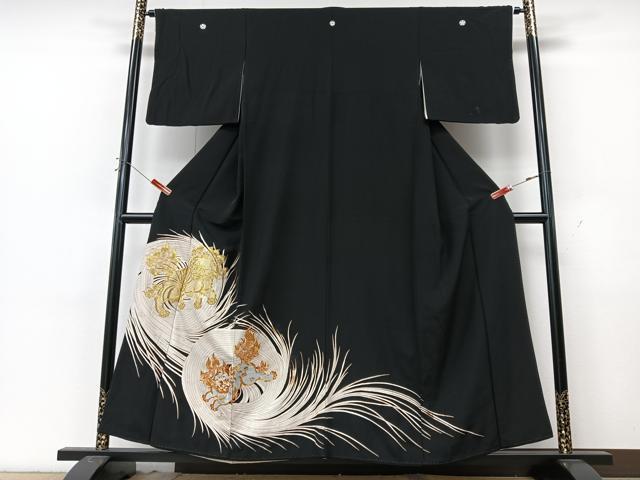 平和屋着物■豪華黒留袖 駒刺繍 獅子文 正絹 逸品 CABK9947xe