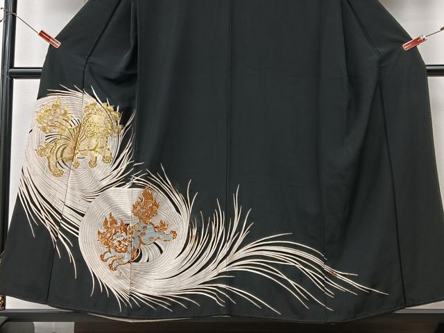 平和屋着物■豪華黒留袖 駒刺繍 獅子文 正絹 逸品 CABK9947xe