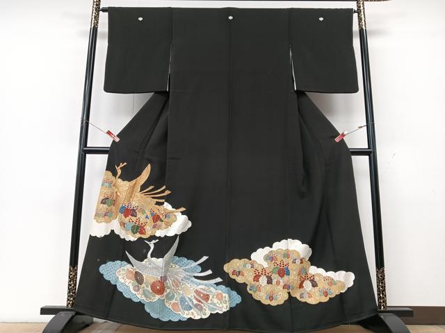 平和屋着物■豪華黒留袖 駒刺繍 雲取り鳳凰花文 金銀彩 正絹 逸品 CABK9948xe