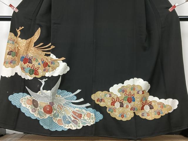 平和屋着物■豪華黒留袖 駒刺繍 雲取り鳳凰花文 金銀彩 正絹 逸品 CABK9948xe