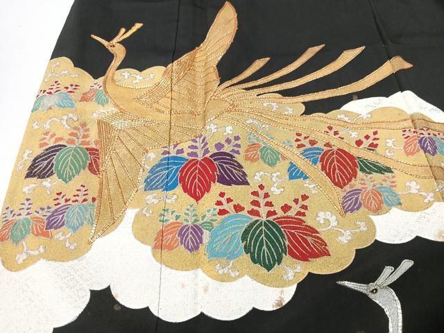 平和屋着物■豪華黒留袖 駒刺繍 雲取り鳳凰花文 金銀彩 正絹 逸品 CABK9948xe