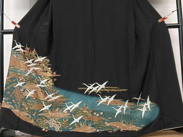 平和屋着物■豪華黒留袖 飛鶴花文 暈し染め 金彩 正絹 逸品 CABK9949xe