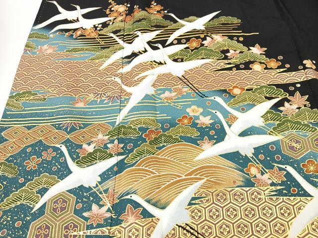 平和屋着物■豪華黒留袖 飛鶴花文 暈し染め 金彩 正絹 逸品 CABK9949xe