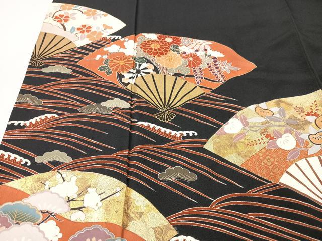 平和屋着物■豪華黒留袖 作家物 駒刺繍 扇面立波花文 金彩 正絹 逸品 CABK9952xe