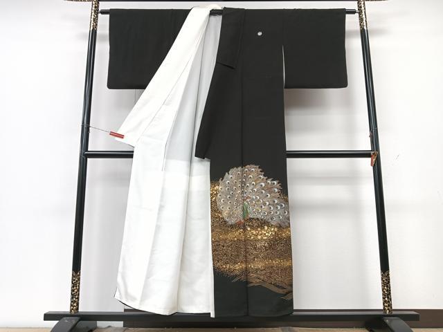 平和屋着物■豪華黒留袖 刺繍 孔雀文 金彩 正絹 逸品 CABK9953xe