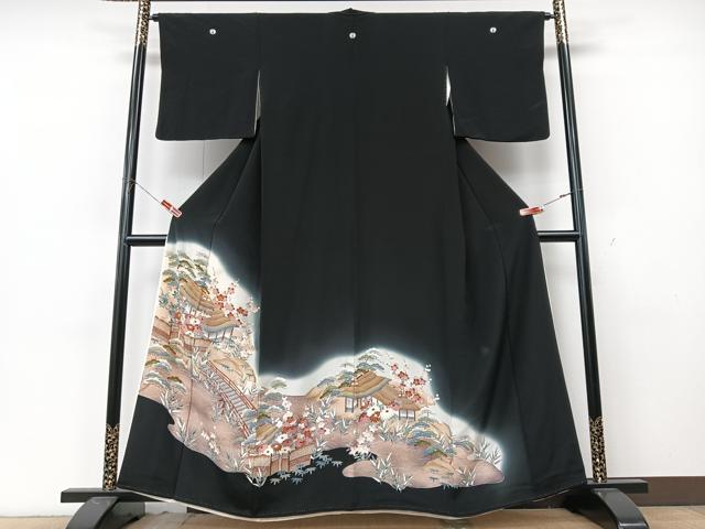 平和屋着物■豪華黒留袖 風景文 暈し染め 金彩 正絹 逸品 CABK9957xe