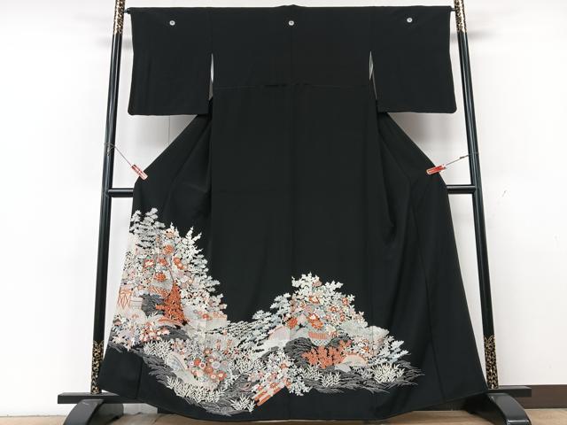平和屋着物■豪華黒留袖 駒刺繍 花籠文 正絹 逸品 CABK9958xe