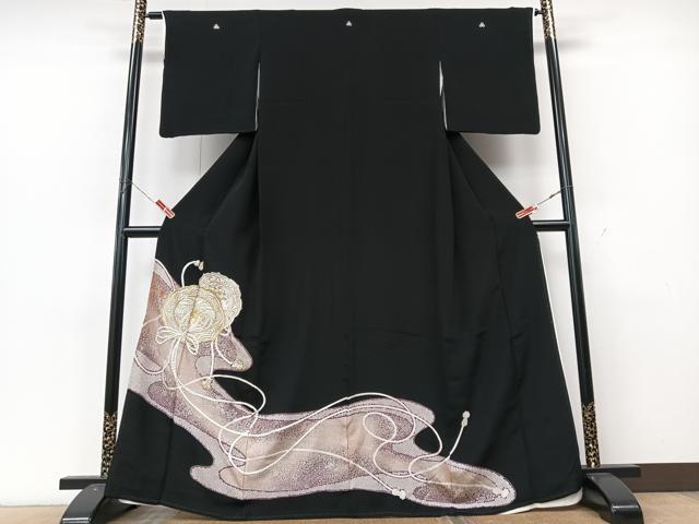 平和屋着物■豪華黒留袖 刺繍 鏡裏花文 金銀糸 正絹 逸品 CABK9960xe