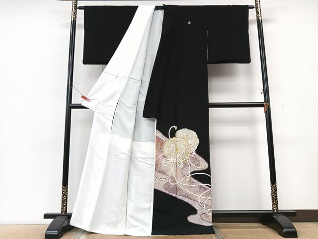平和屋着物■豪華黒留袖 刺繍 鏡裏花文 金銀糸 正絹 逸品 CABK9960xe
