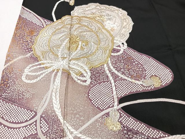 平和屋着物■豪華黒留袖 刺繍 鏡裏花文 金銀糸 正絹 逸品 CABK9960xe