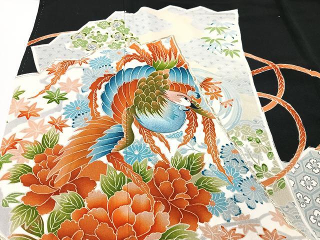 平和屋着物■豪華黒留袖 駒刺繍 扇面花鳥文 金彩 正絹 逸品 CABK9964xe
