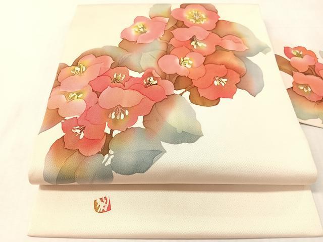 平和屋着物●九寸名古屋帯 作家物 ろうけつ染 草花文 正絹 逸品 CABL0003vp