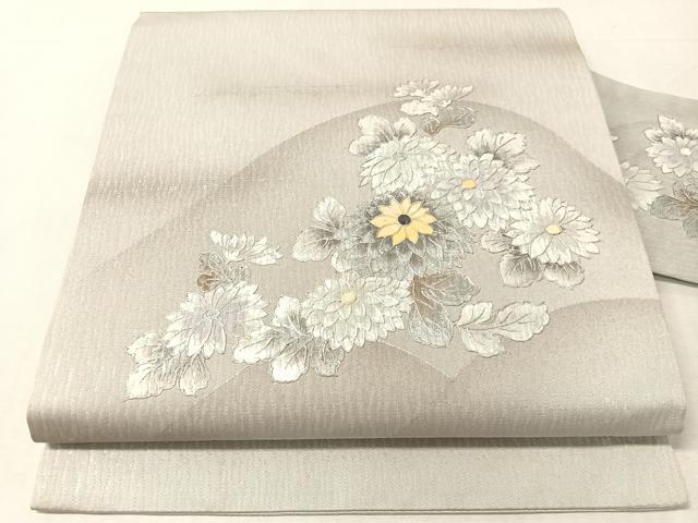 平和屋着物●九寸名古屋帯 作家物 螺鈿 菊花文 銀彩 正絹 逸品 CABL0008vp