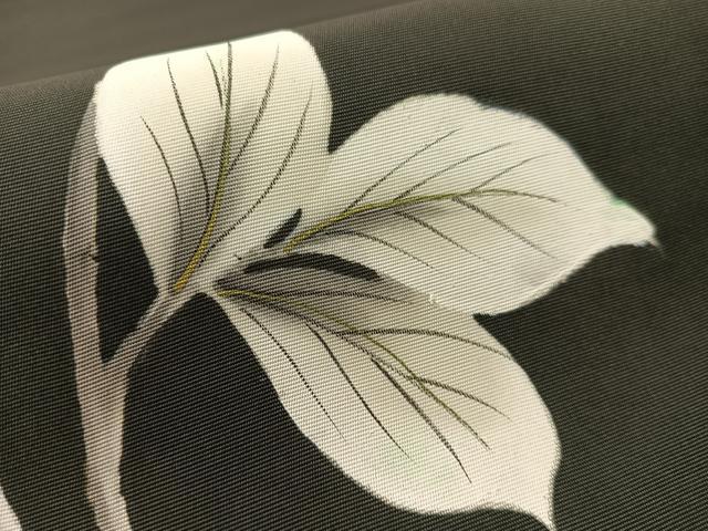 平和屋着物●塩瀬 九寸開き名古屋帯 手描き バラ 黒地 金彩 正絹 逸品 CABL0018vp