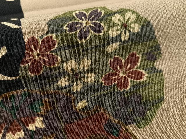 平和屋着物●全通柄 九寸開き名古屋帯 型染め いろは歌 鬼しぼ縮緬 正絹 逸品 CABL0020vp