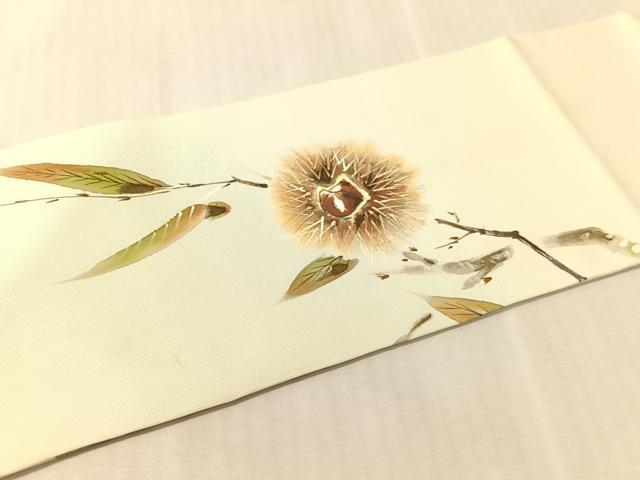 平和屋着物●塩瀬 九寸名古屋帯 手描き 栗 正絹 逸品 CABL0021vp