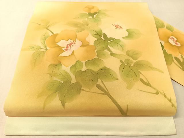 平和屋着物●塩瀬 九寸名古屋帯 作家物 手描き 枝花文 金彩 正絹 逸品 CABL0023vp