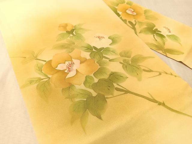 平和屋着物●塩瀬 九寸名古屋帯 作家物 手描き 枝花文 金彩 正絹 逸品 CABL0023vp
