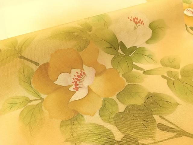 平和屋着物●塩瀬 九寸名古屋帯 作家物 手描き 枝花文 金彩 正絹 逸品 CABL0023vp