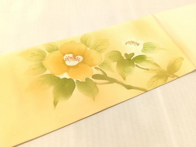 平和屋着物●塩瀬 九寸名古屋帯 作家物 手描き 枝花文 金彩 正絹 逸品 CABL0023vp