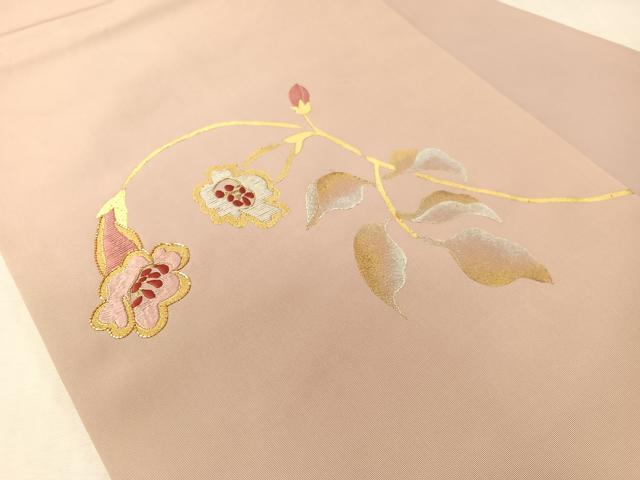 平和屋着物●塩瀬 九寸名古屋帯 駒刺繍 枝花文 金銀彩 正絹 逸品 CABL0024vp