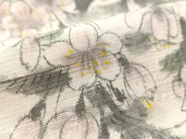 平和屋着物●九寸名古屋帯 作家物 手描き 紬地 絞り 枝垂れ桜 正絹 逸品 CABL0025vp