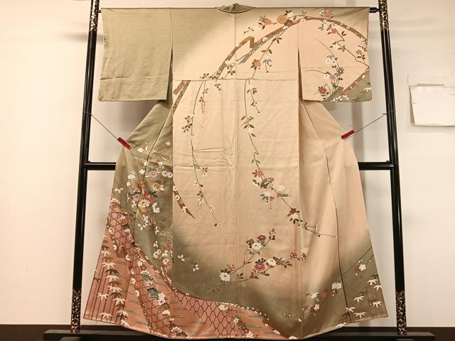 平和屋着物●訪問着 駒刺繍 花筏文 暈し染め 金彩 正絹 逸品 CABL0037vp