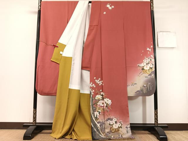 平和屋着物●豪華振袖 刺繍 花車文 暈し染め 金彩 正絹 逸品 CABL0049vp