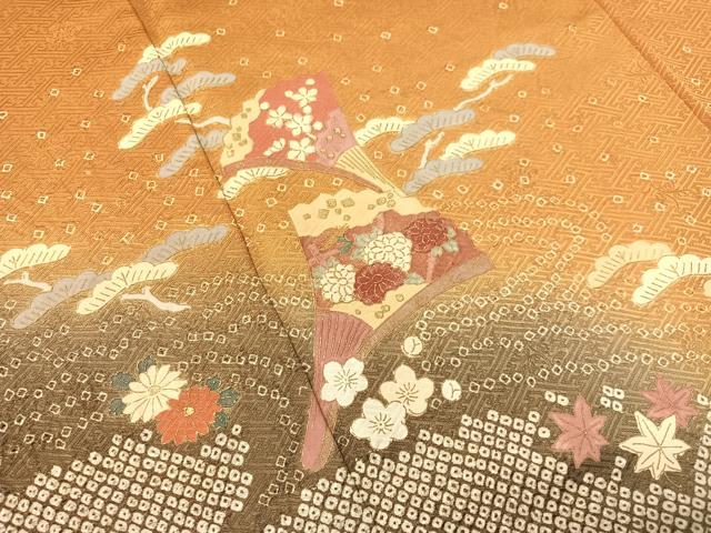 平和屋着物●訪問着 絞り 扇面花文 暈し染め 金彩 正絹 逸品 CABL0050vp