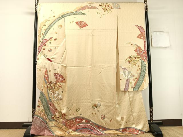 平和屋着物●豪華振袖 駒刺繍 檜扇花文 金彩 正絹 逸品 CABL0055vp
