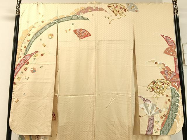 平和屋着物●豪華振袖 駒刺繍 檜扇花文 金彩 正絹 逸品 CABL0055vp