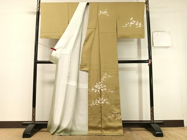 平和屋着物●訪問着 駒刺繍 枝花文 金彩 正絹 逸品 未使用 CABL0068vp
