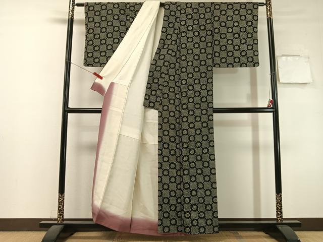 平和屋着物●上質な小紋 総絞り 丸繋ぎ 黒地 正絹 逸品 CABL0070vp