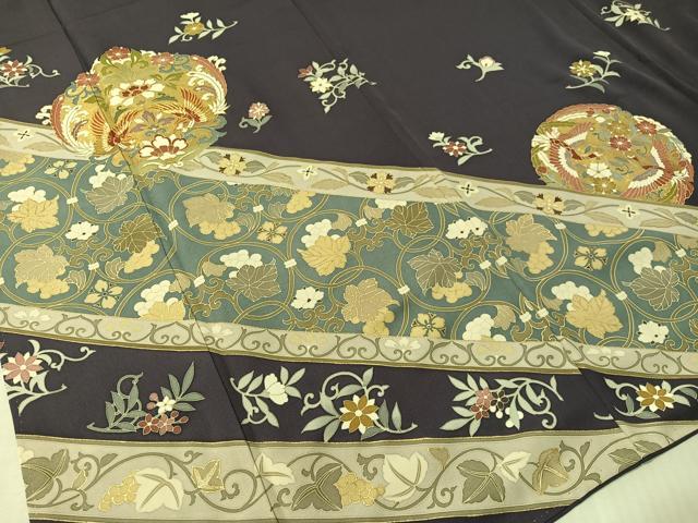 平和屋着物●豪華色留袖 駒刺繍 花唐草鳳凰文 金彩 正絹 逸品 CABL0078vp