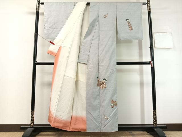 平和屋着物●中国三大刺繍 総相良刺繍 訪問着 紬地 こけし 銀糸 正絹 逸品 CABL0079vp