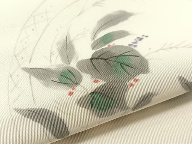 平和屋着物●塩瀬 九寸名古屋帯 作家物 手描き 草花丸文 正絹 逸品 CABL0090vp