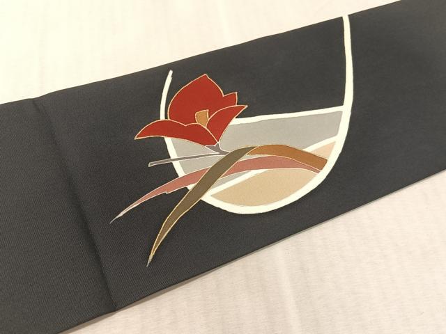 平和屋着物●塩瀬 九寸名古屋帯 駒刺繍 草花文 金彩 正絹 逸品 CABL0092vp